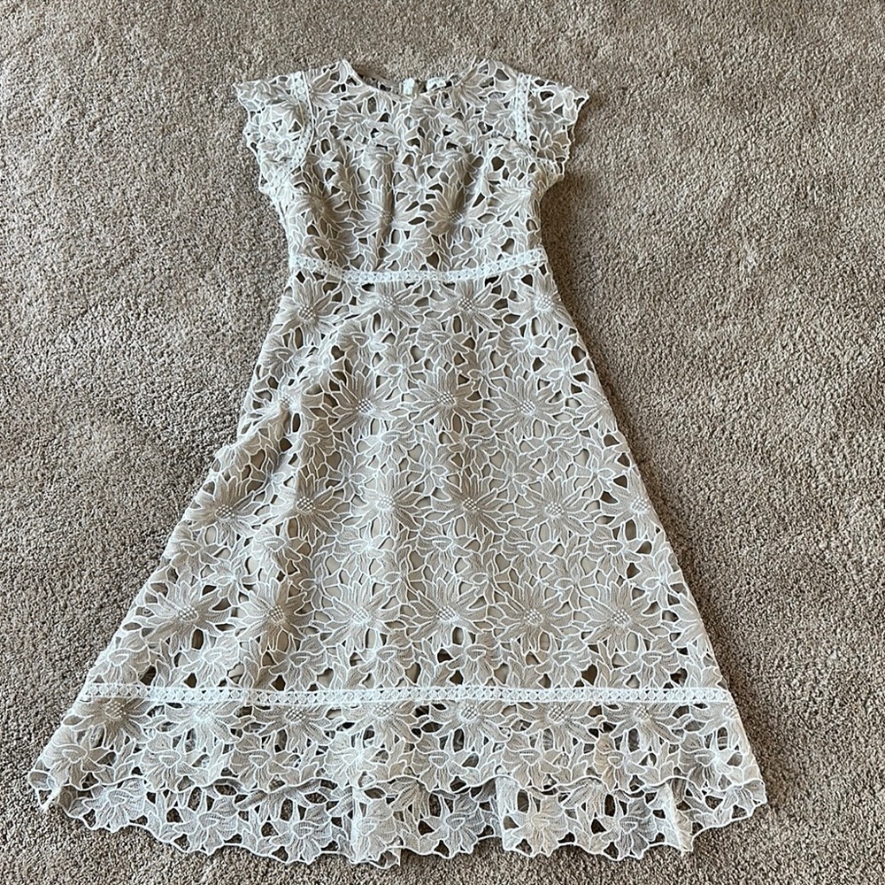 Just Me White A-Line Midi Dress with Flutter Cap Sleeves